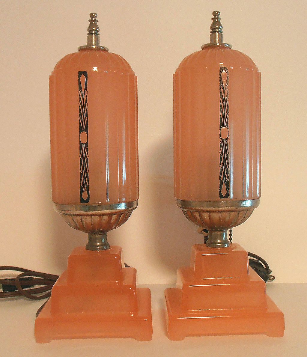 Pair Matching Vintage Boudoir Pink Art Deco Lamps Pair Matching Vintage Boudoir Pink Art Deco Lamps