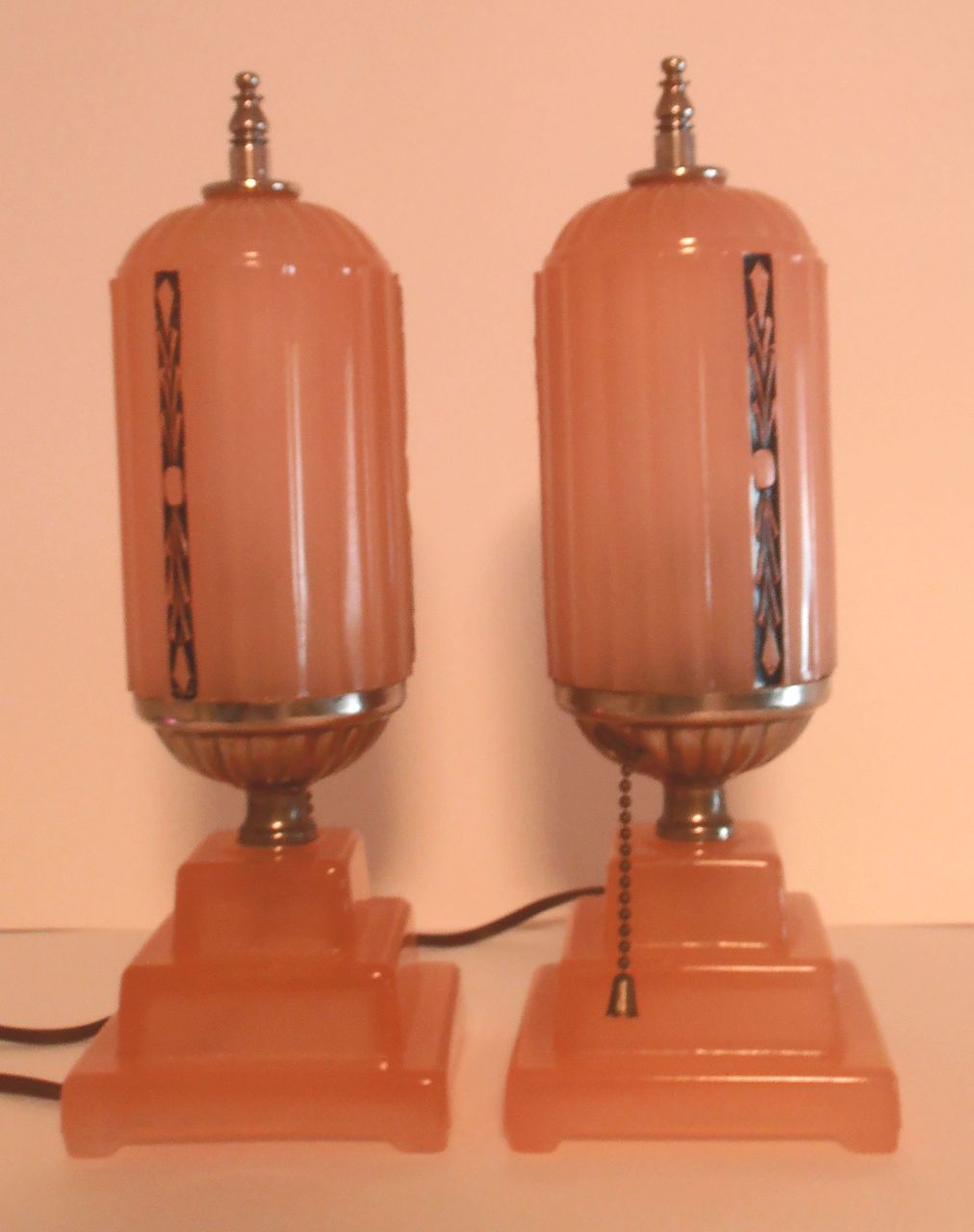 Pair Matching Vintage Boudoir Pink Art Deco Lamps Pair Matching Vintage Boudoir Pink Art Deco Lamps