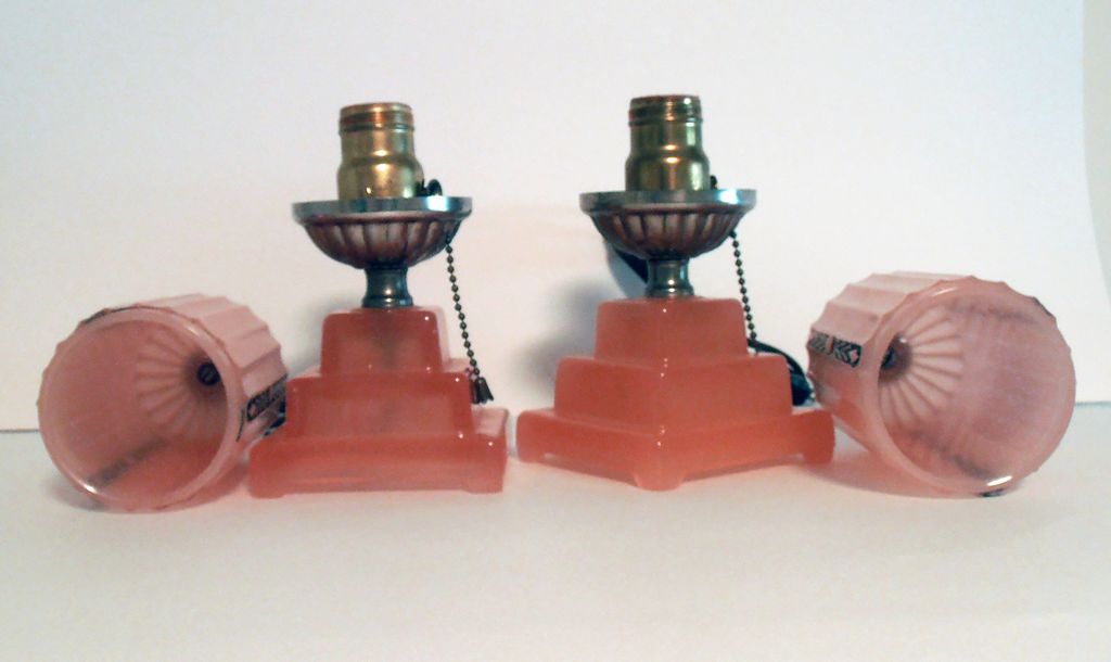 Pair Matching Vintage Boudoir Pink Art Deco Lamps Pair Matching Vintage Boudoir Pink Art Deco Lamps