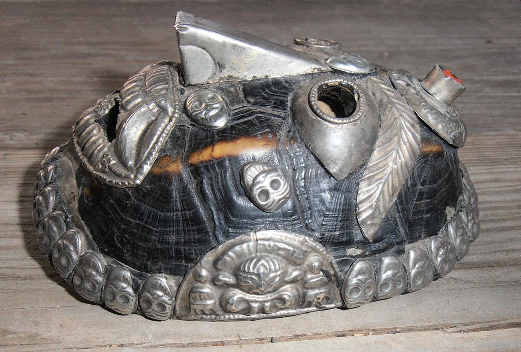 Antique Vintage Buddhist Tibetan Ritual Mask Turtle Shell Offering Bowl Antique Vintage Buddhist Tibetan Ritual Mask Turtle Shell Offering Bowl