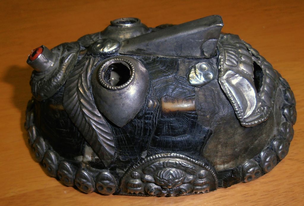 Antique Vintage Buddhist Tibetan Ritual Mask Turtle Shell Offering Bowl Antique Vintage Buddhist Tibetan Ritual Mask Turtle Shell Offering Bowl