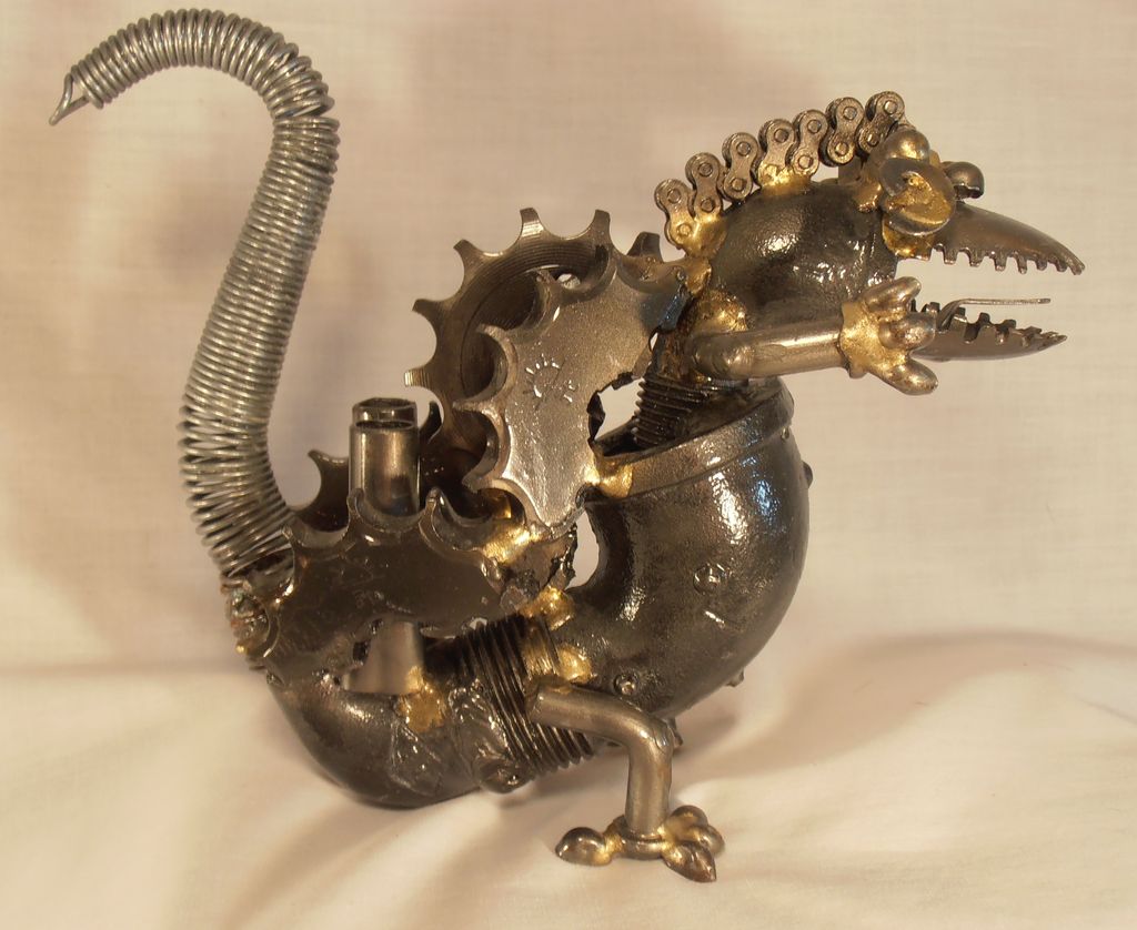 Vintage Folk Art Dragon Dinosaur Made From Plumbing and Machine Parts Vintage Folk Art Dragon Dinosaur Made From Plumbing and Machine Parts