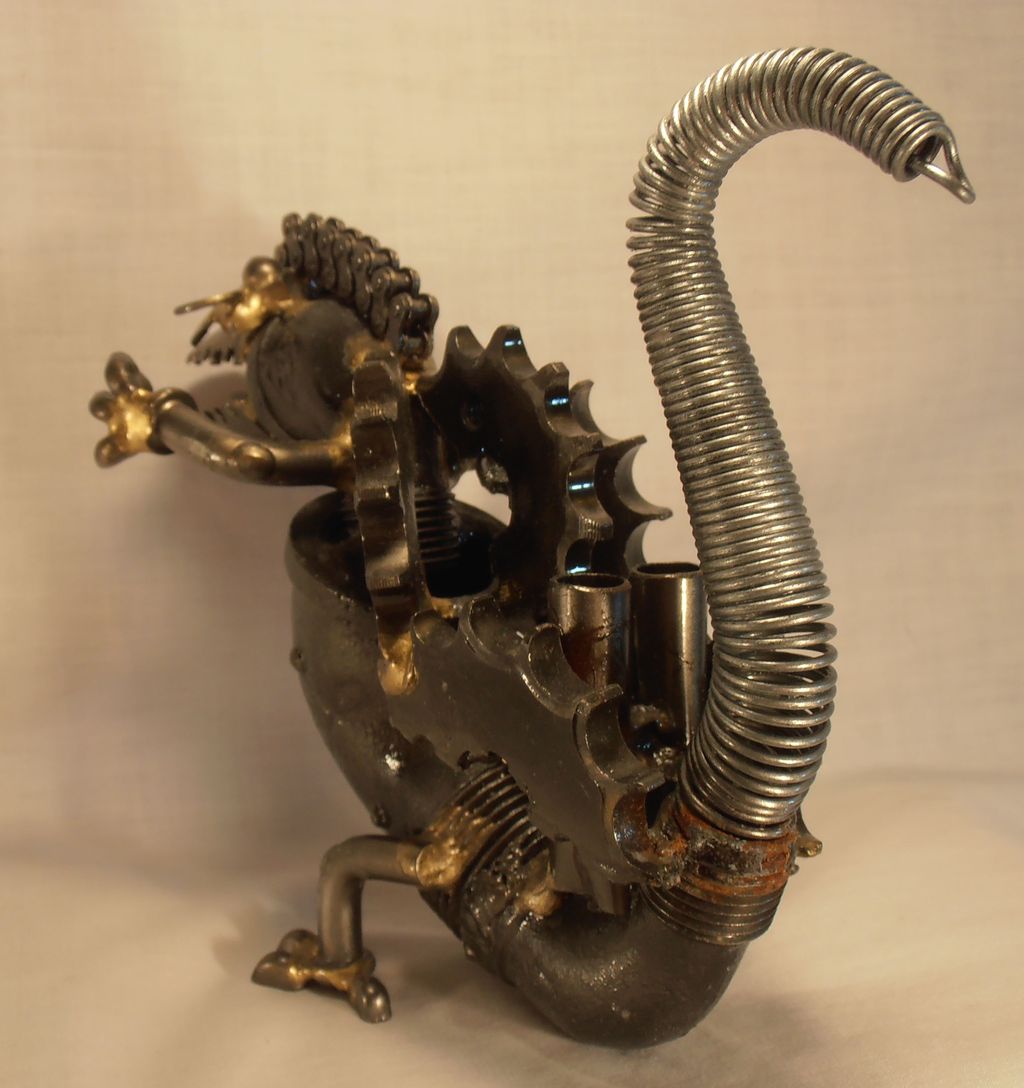 Vintage Folk Art Dragon Dinosaur Made From Plumbing and Machine Parts Vintage Folk Art Dragon Dinosaur Made From Plumbing and Machine Parts