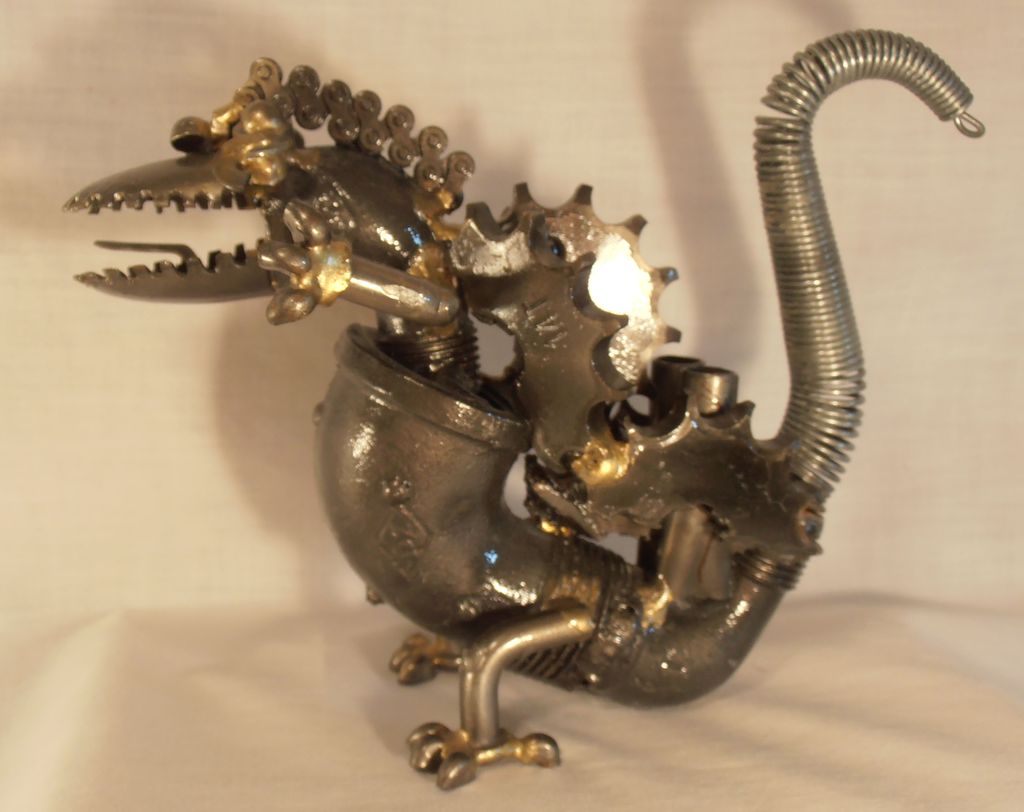 Vintage Folk Art Dragon Dinosaur Made From Plumbing and Machine Parts Vintage Folk Art Dragon Dinosaur Made From Plumbing and Machine Parts