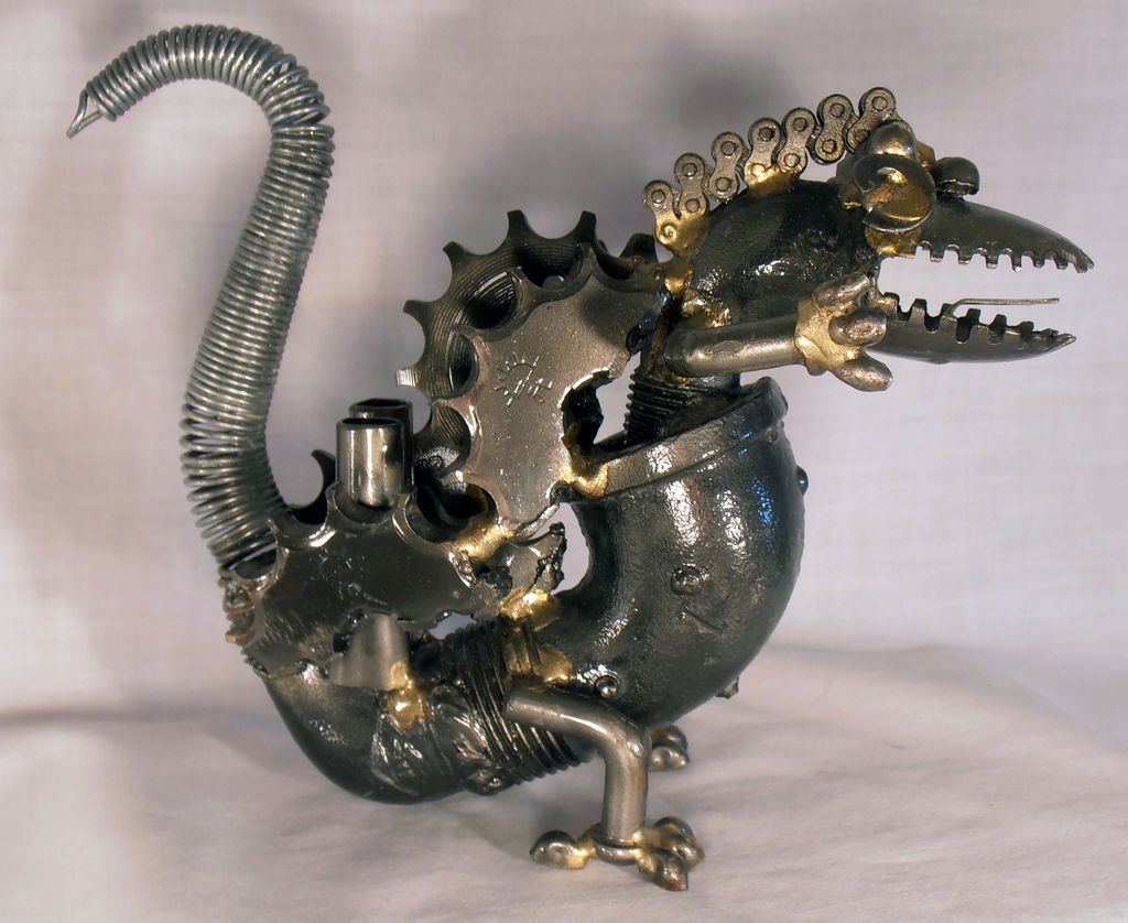 Vintage Folk Art Dragon Dinosaur Made From Plumbing and Machine Parts Vintage Folk Art Dragon Dinosaur Made From Plumbing and Machine Parts