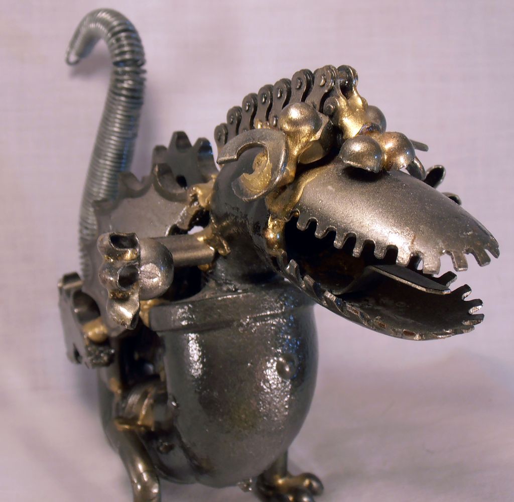 Vintage Folk Art Dragon Dinosaur Made From Plumbing and Machine Parts Vintage Folk Art Dragon Dinosaur Made From Plumbing and Machine Parts
