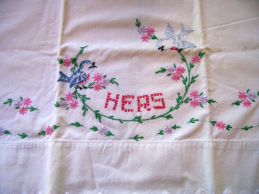 Delightful vintage Hand Embroidered Pillowcases Flowers and Blue Birds Delightful vintage Hand Embroidered Pillowcases Flowers and Blue Birds