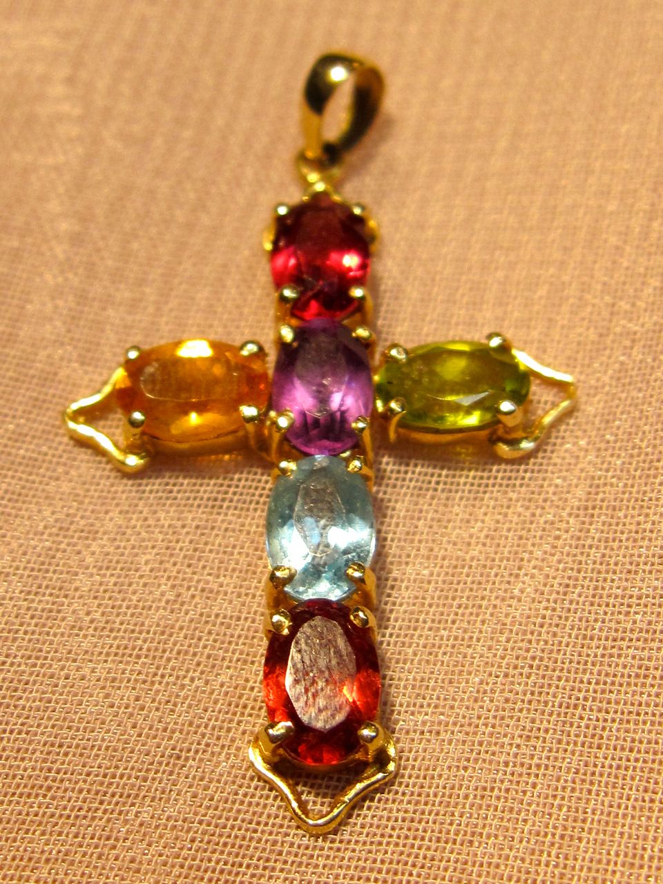 14K Muti Gemstones Cross Pendant 14K Muti Gemstones Cross Pendant