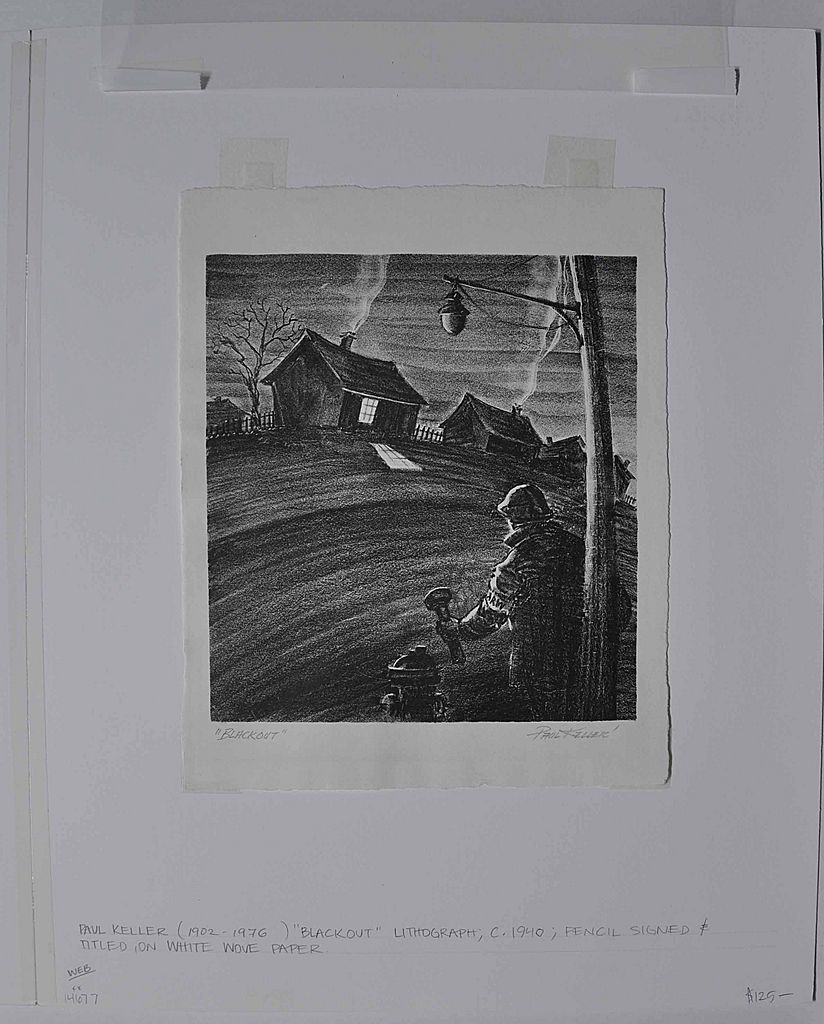 "Blackout" Original Lithograph by Paul Keller c. 1940 "Blackout" Original Lithograph by Paul Keller c. 1940
