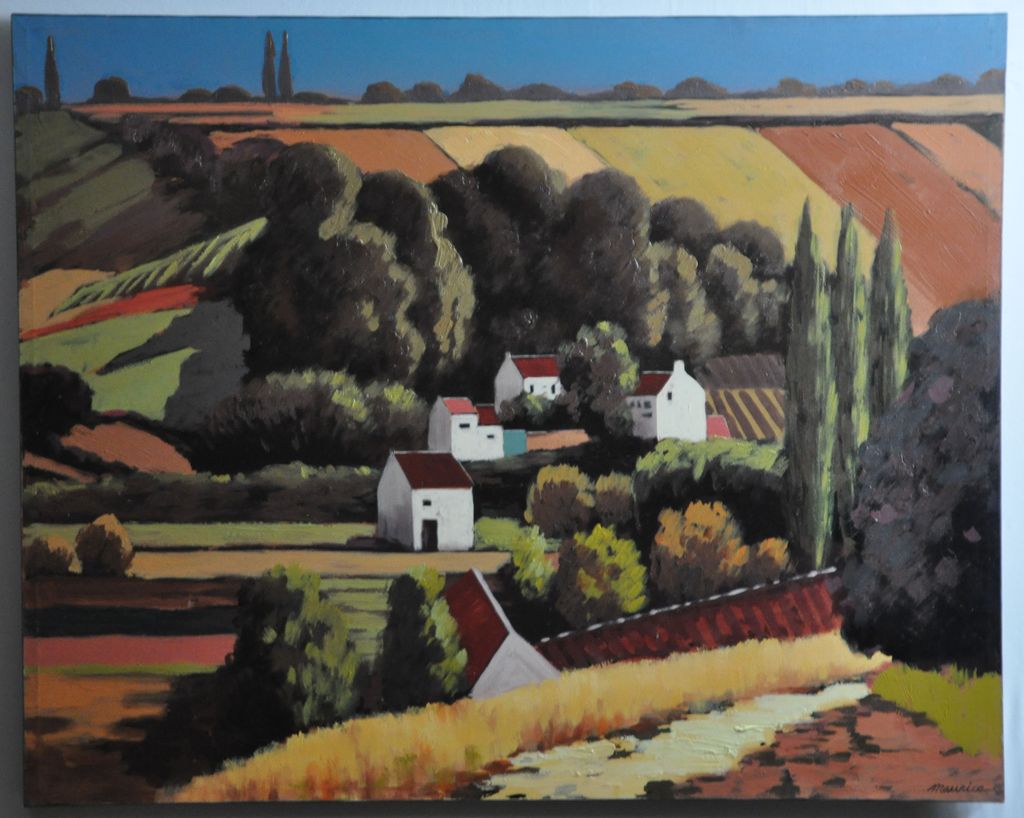 Beautiful Country Landscape Signed by Artist, Late 20th Century Beautiful Country Landscape Signed by Artist, Late 20th Century