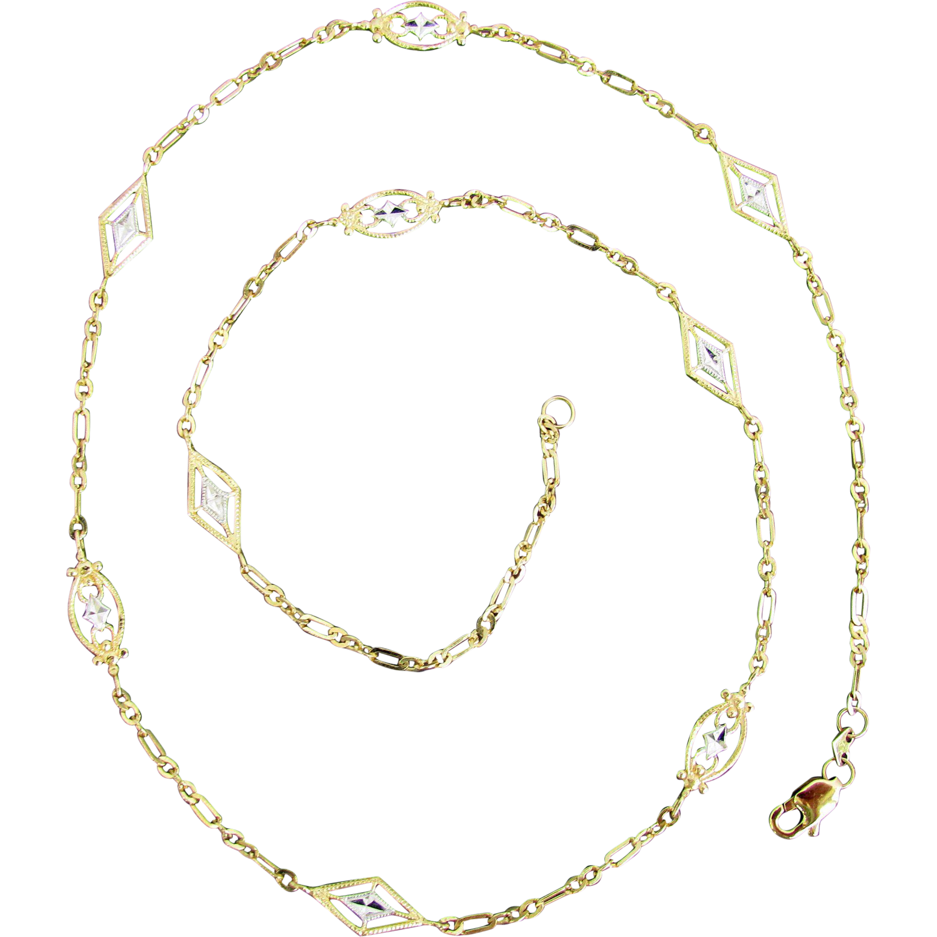 14K Yellow and White Gold Necklace, 18 Inches