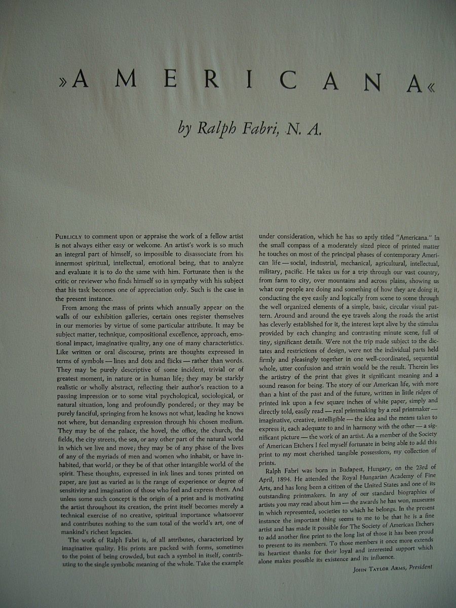 Ralph Fabri , National Academy Artist, Original etching Ralph Fabri , National Academy Artist, Original etching