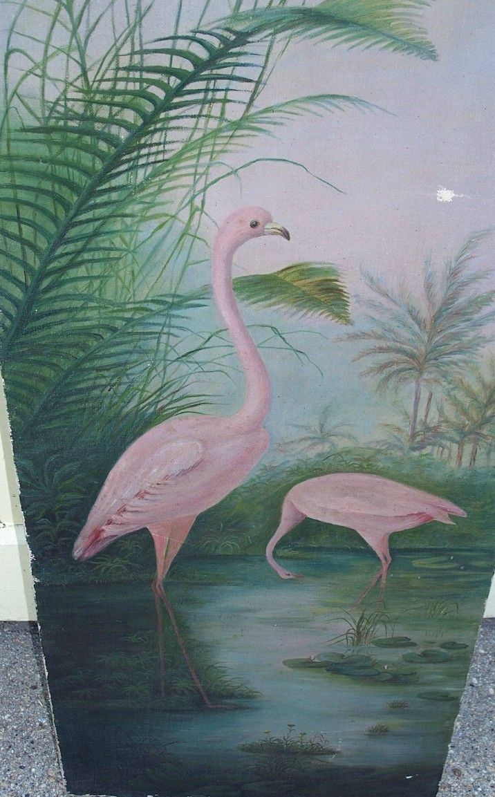 Antique Pink Flamingo Painting 1880s Antique Pink Flamingo Painting 1880s