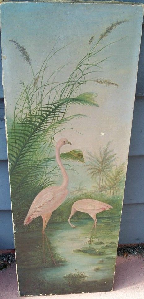 Antique Pink Flamingo Painting 1880s Antique Pink Flamingo Painting 1880s