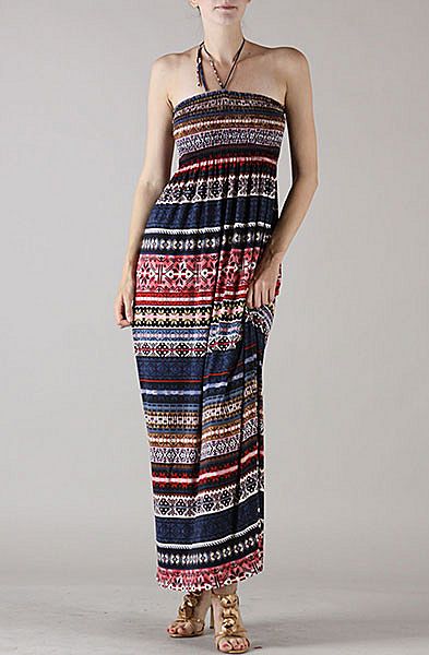 Strapless maxi dress indian dark stripe Strapless maxi dress indian dark stripe