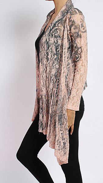 Lace cardigan or wrap dusty pink mandala printing open front Lace cardigan or wrap dusty pink mandala printing open front