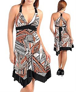 Asymmetrical print sun dress halter pad bra scarf hemline Asymmetrical print sun dress halter pad bra scarf hemline