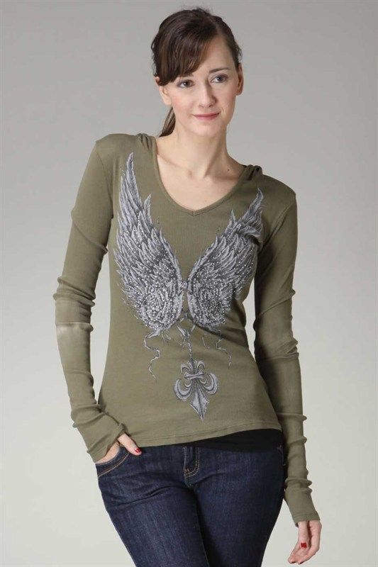 Green hoodie angel wings long sleeve cotton wings front back olive rhinestones Green hoodie angel wings long sleeve cotton wings front back olive rhinestones