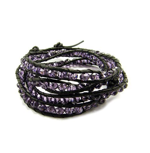 Purple crystal and leather wrap bracelet 30" length Purple crystal and leather wrap bracelet 30" length