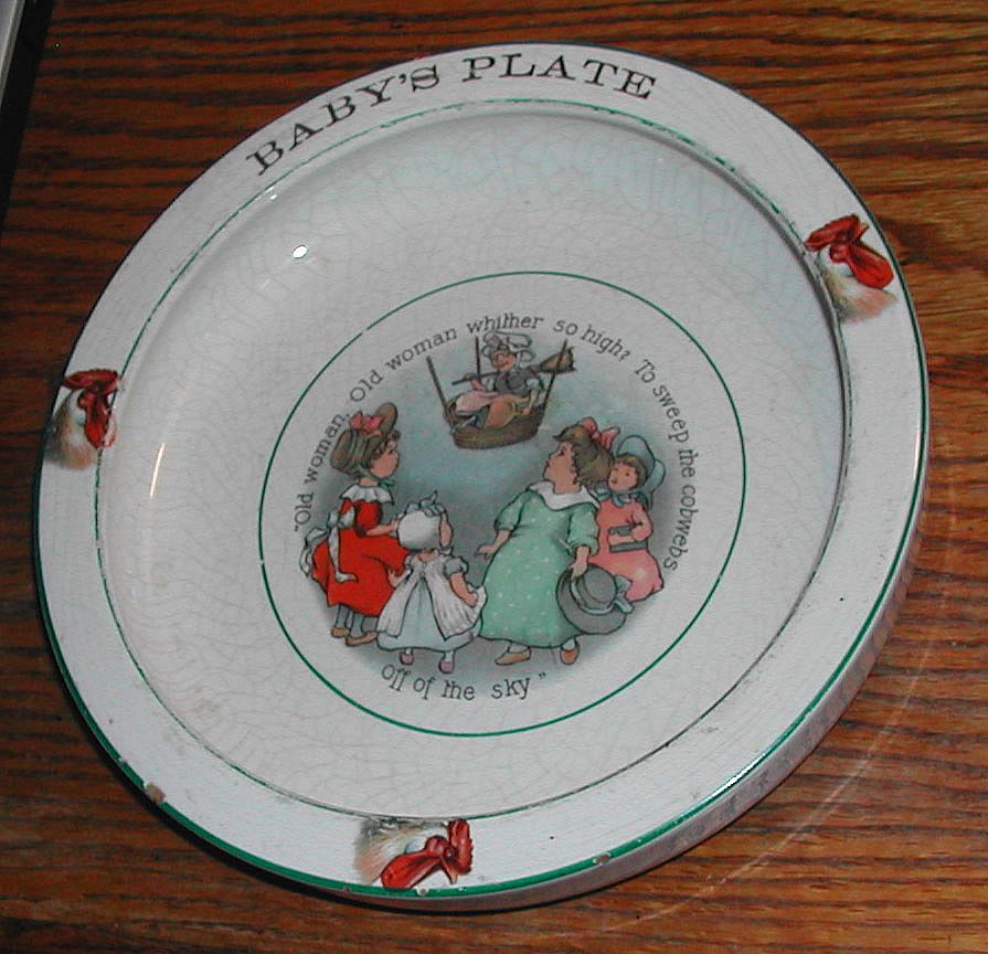 Vintage ELPCO BABY PLATE DISH Old Woman Children Rooster Vintage ELPCO BABY PLATE DISH Old Woman Children Rooster