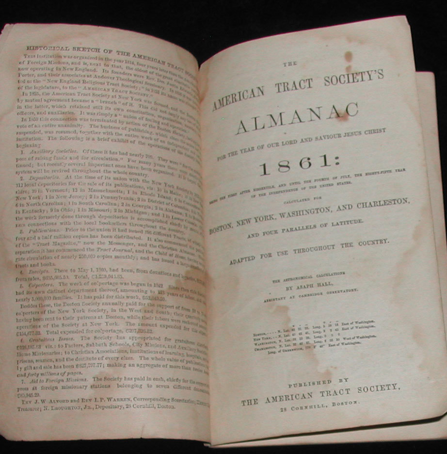 1861 Anti-slavery American Tract Society Almanac 1861 Anti-slavery American Tract Society Almanac
