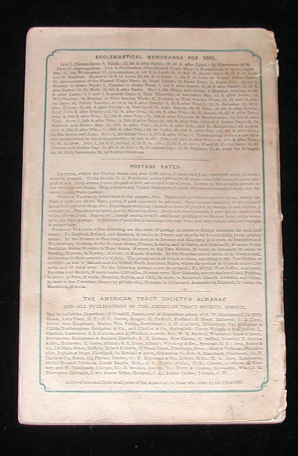 1861 Anti-slavery American Tract Society Almanac 1861 Anti-slavery American Tract Society Almanac