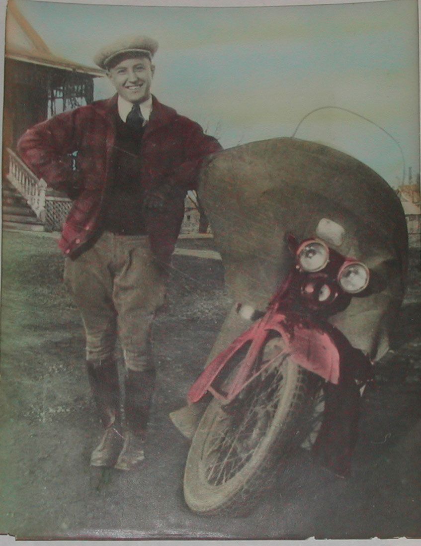c.1920 Vintage Motorcycle Tinted Photo Dapper Man Jodhpurs Spats Cap c.1920 Vintage Motorcycle Tinted Photo Dapper Man Jodhpurs Spats Cap