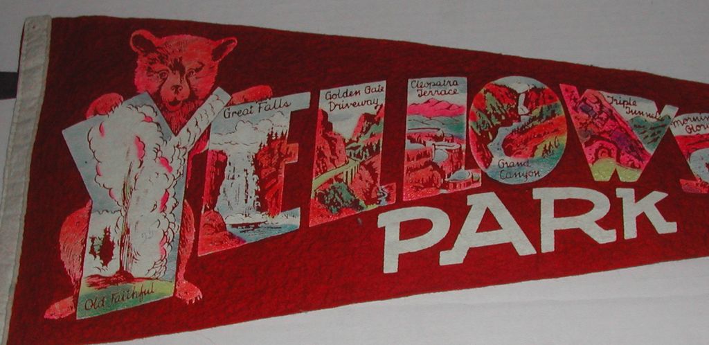 Vintage 50s Yellowstone Souvenir Pennant Picture Letters Vintage 50s Yellowstone Souvenir Pennant Picture Letters
