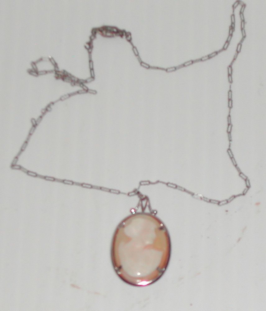 Vintage 1940 Cameo Necklace Sterling Silver Setting Vintage 1940 Cameo Necklace Sterling Silver Setting