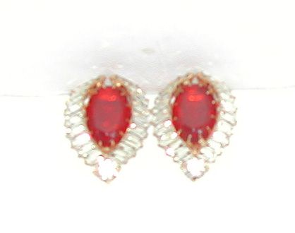 Vintage Rhinestone Red & Clear Lg Earrings Vintage Rhinestone Red & Clear Lg Earrings