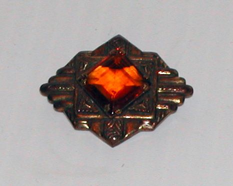 Art Deco Brass & Amber Glass Stone Brooch Pin Jewelry Art Deco Brass & Amber Glass Stone Brooch Pin Jewelry