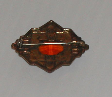 Art Deco Brass & Amber Glass Stone Brooch Pin Jewelry Art Deco Brass & Amber Glass Stone Brooch Pin Jewelry