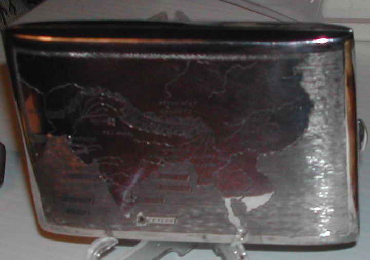 Vintage WWII Era Silverplate Cigarette Case India & Asia Map Vintage WWII Era Silverplate Cigarette Case India & Asia Map