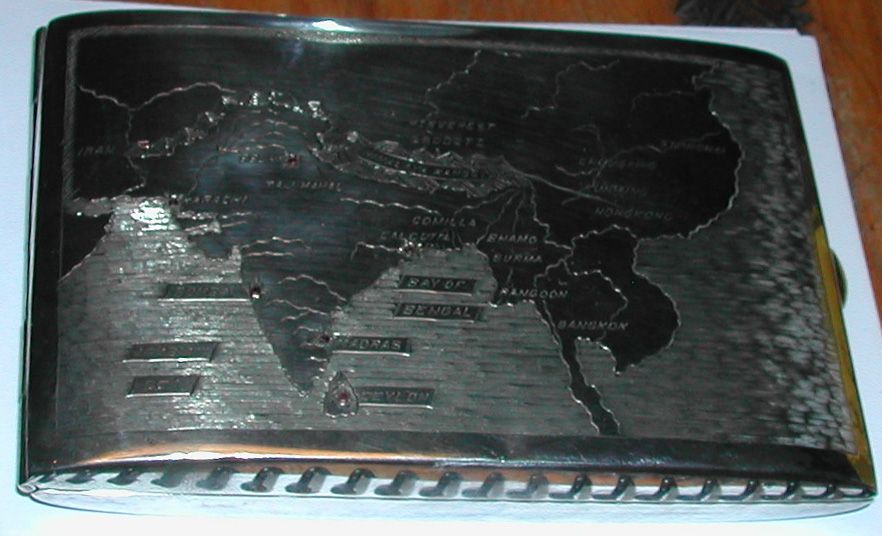 Vintage WWII Era Silverplate Cigarette Case India & Asia Map Vintage WWII Era Silverplate Cigarette Case India & Asia Map
