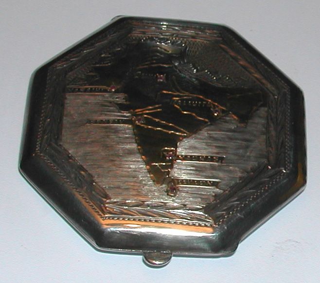 Vintage WWII Era Silverplate Souvenir Compact India Vintage WWII Era Silverplate Souvenir Compact India