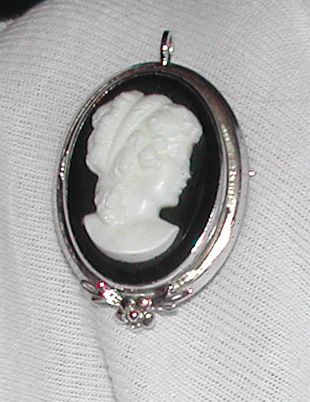 Vintage c. 40s Van Dell Jet Mourning Cameo Pin & Earrings Sterling Silver Vintage c. 40s Van Dell Jet Mourning Cameo Pin & Earrings Sterling Silver