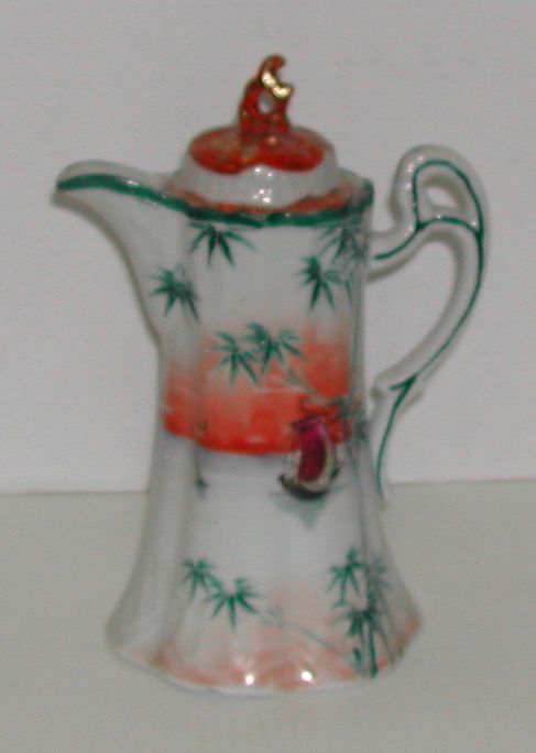 Vintage c. 1920s Chocolate Pot Oriental Palms Boat Porcelain Vintage c. 1920s Chocolate Pot Oriental Palms Boat Porcelain