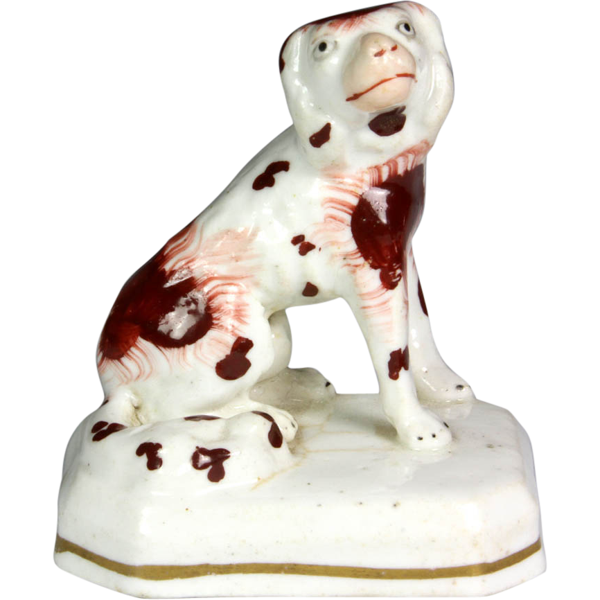 Superb 19th Century Miniature Staffordshire Pottery Spaniel Superb 19th Century Miniature Staffordshire Pottery Spaniel