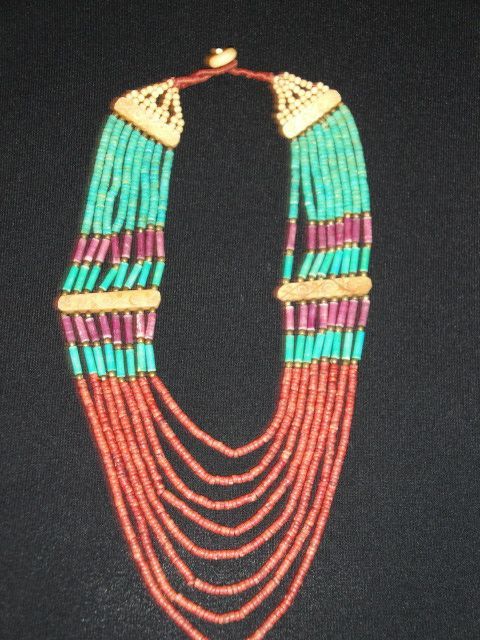 Vintage Coral, Turquoise and Ox Bone 8 Strand Necklace Vintage Coral, Turquoise and Ox Bone 8 Strand Necklace