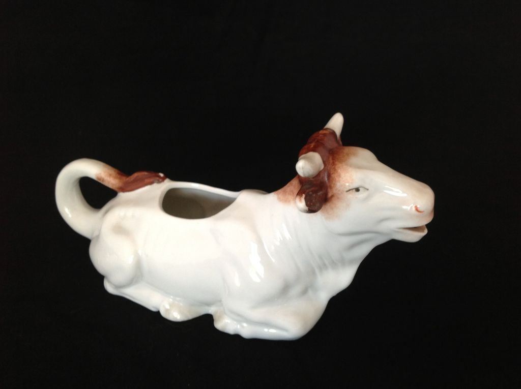Vintage Mid 19th Century German Brown and White Pottery Cow Creamer or Jug Vintage Mid 19th Century German Brown and White Pottery Cow Creamer or Jug