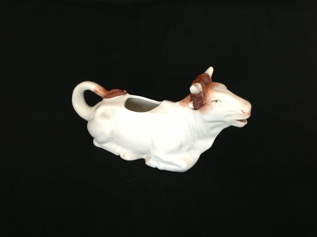 Vintage Mid 19th Century German Brown and White Pottery Cow Creamer or Jug Vintage Mid 19th Century German Brown and White Pottery Cow Creamer or Jug