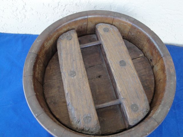 Antique Circa 1880's Dutch Wooden Cheese Mold with Pressure Lid Antique Circa 1880's Dutch Wooden Cheese Mold with Pressure Lid
