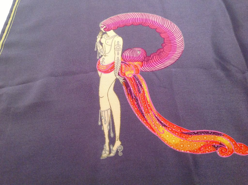 Vintage Silk Erte Scarf 12" by 54 1/2" Lavender, Gold, and Pink Vintage Silk Erte Scarf 12" by 54 1/2" Lavender, Gold, and Pink