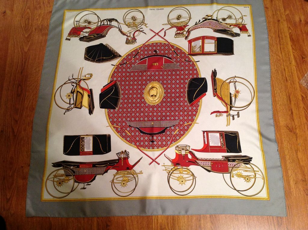 Hermes Silk Scarf Les Voitures A Transformation by de la Perriere Hermes Silk Scarf Les Voitures A Transformation by de la Perriere