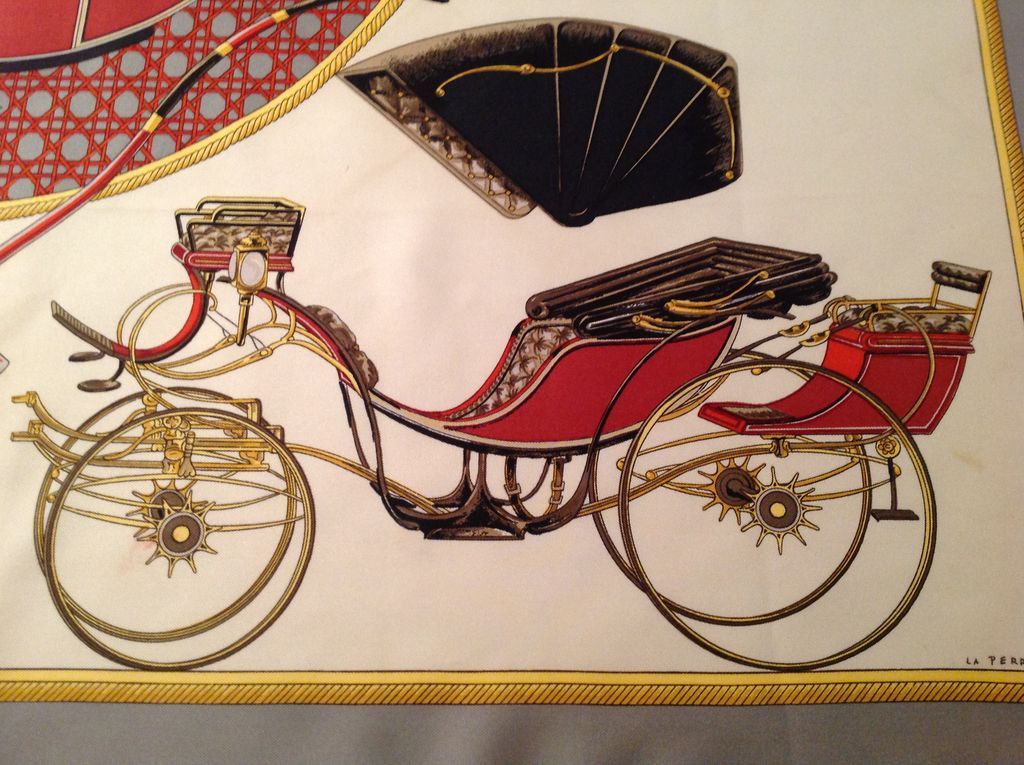Hermes Silk Scarf Les Voitures A Transformation by de la Perriere Hermes Silk Scarf Les Voitures A Transformation by de la Perriere