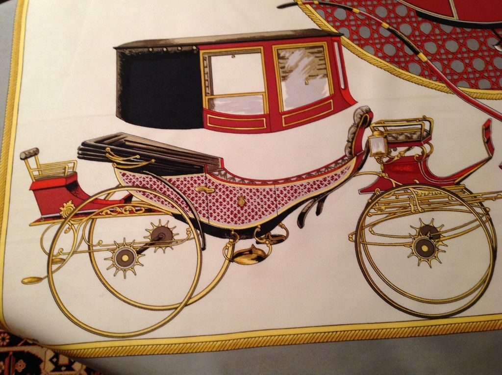 Hermes Silk Scarf Les Voitures A Transformation by de la Perriere Hermes Silk Scarf Les Voitures A Transformation by de la Perriere