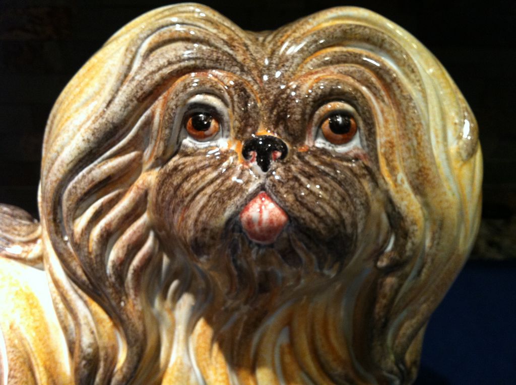Vintage Italian Large Majolica Pekingese Dog Mid 20th Century Vintage Italian Large Majolica Pekingese Dog Mid 20th Century