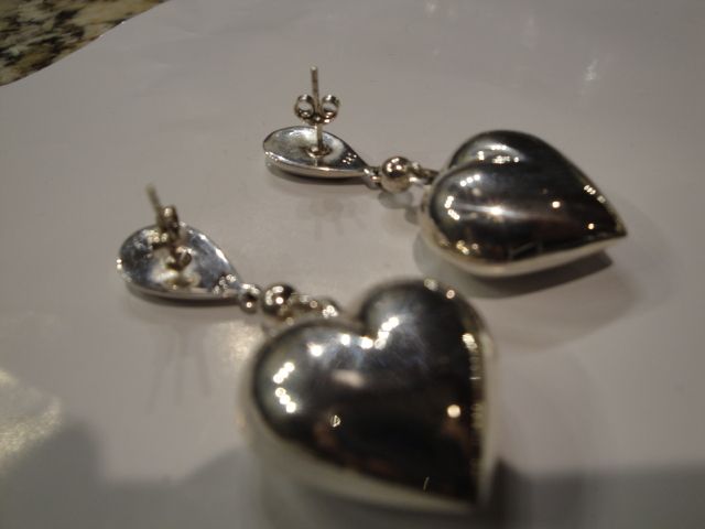 Vintage Sterling & Turquoise Puff Heart Earrings Marked .925 Vintage Sterling & Turquoise Puff Heart Earrings Marked .925