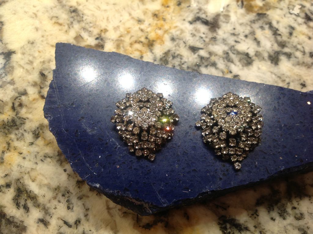 Vintage Large Rhinestone Clip-On Earrings Aurora Borealis Vintage Large Rhinestone Clip-On Earrings Aurora Borealis