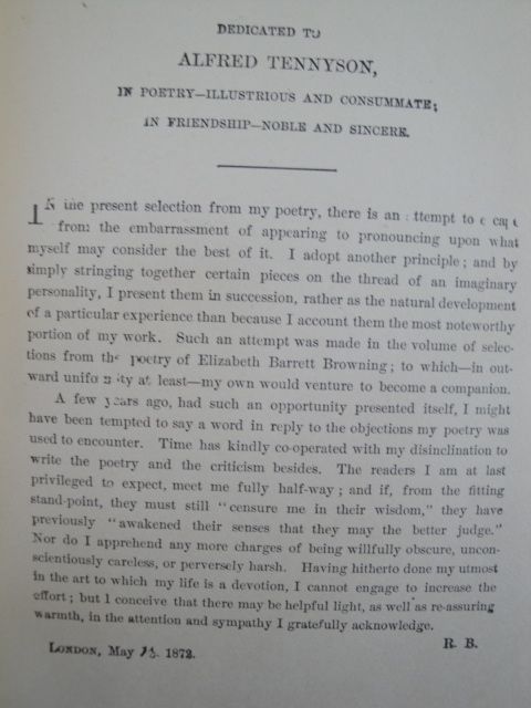 Robert Browning's Poems" with a Dedication to Tennyson dated 1872 Robert Browning's Poems" with a Dedication to Tennyson dated 1872